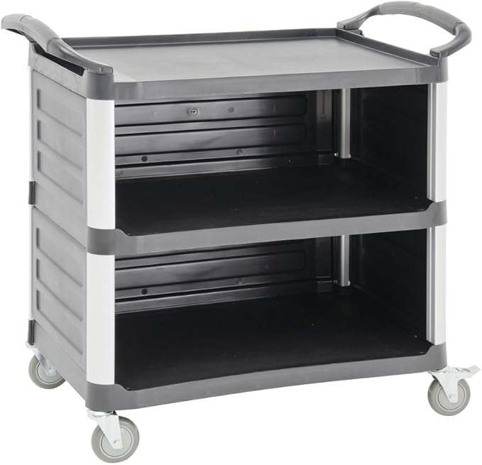 HUBERT Service Cart with Open Front Black Plastic - 38 1/2" L x 20 7/8" W x 36 5/8" H