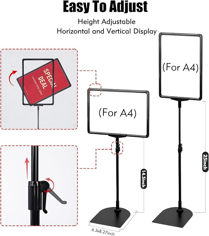 Retail Sign Holder for Display Indoor, Portable Signage Stand Double Sided Sale sign for Business Store Retail Market Vendor Advertising Trade Show Display (A4, 6Pack)