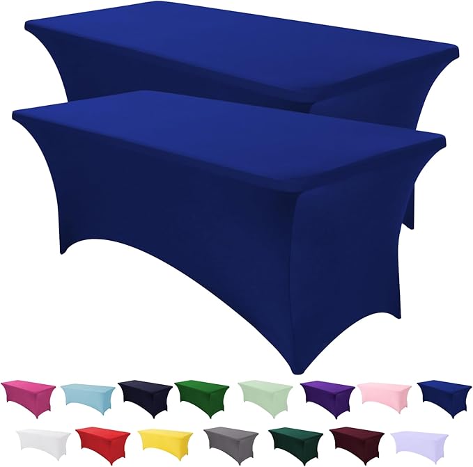 SEPARO Spandex Table Cover 2 Pack 6Ft Royal Blue Fitted Tablecloths,Washable Wrinkle Resistant Stretch Table Cloth Rectangle for Party Hosting Supplies,Wedding Decorations,Vendor Display,Banquet