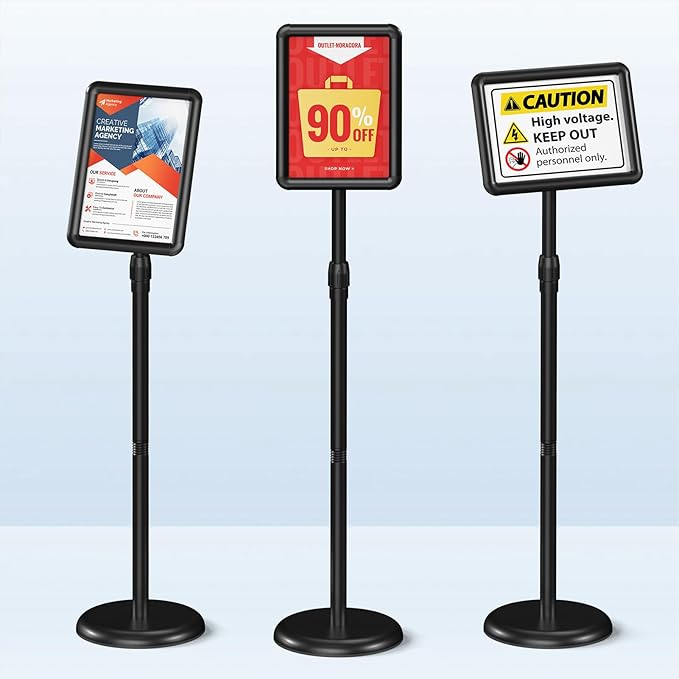 Sign Stand Sign Holder Stand Sign Stands for Display 8.5 x 11 Inches Pedestal Sign Holder 360° Rotation Adjustable Signage Stand for Business Exhibition, Restaurant, Supermarket (Black)