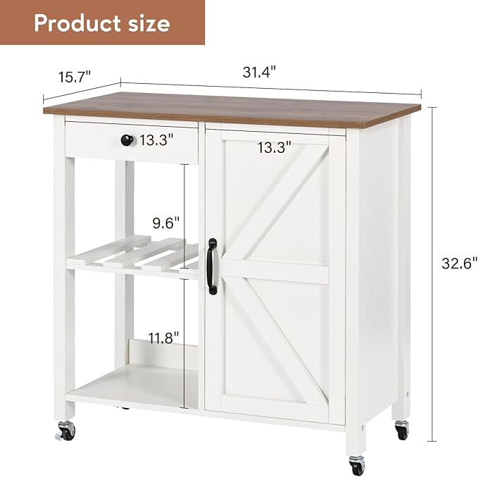 4 EVER WINNER Small Kitchen Island with Storage, Kitchen Island on Wheels with Wine Rack, Coffee Cart, Microwave Cart for Kitchen,Dining Room，White
