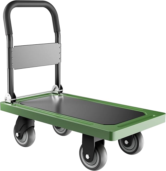 Upgraded Foldable Push Cart Dolly | 560 lbs. Capacity Moving Platform Hand Truck | Heavy Duty Space Saving Collapsible | Swivel Push Handle Flat Bed Wagon - Green