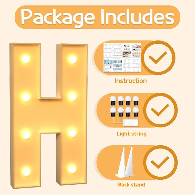 Marquee Letters 3 Feet Tall Large Light Up Letters H Happy Birthday Decorations Marry Me Engagement Party Decor Yellow Light Birthday Decorations Balloon Arch Kit Foam Sign H