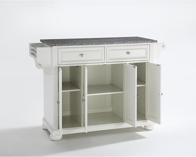 Kitchen Island with Granite Top - Full Size, Spacious Countertop, Portable Cart - White & Gray