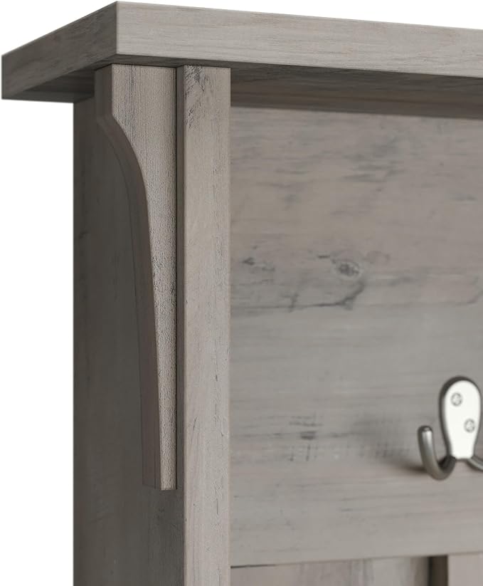 Bush Furniture Salinas Hall Tree with Shoe Storage Bench in Driftwood Gray, Multi-Purpose Home Organizer, Entryway Solution with Seating and Hooks