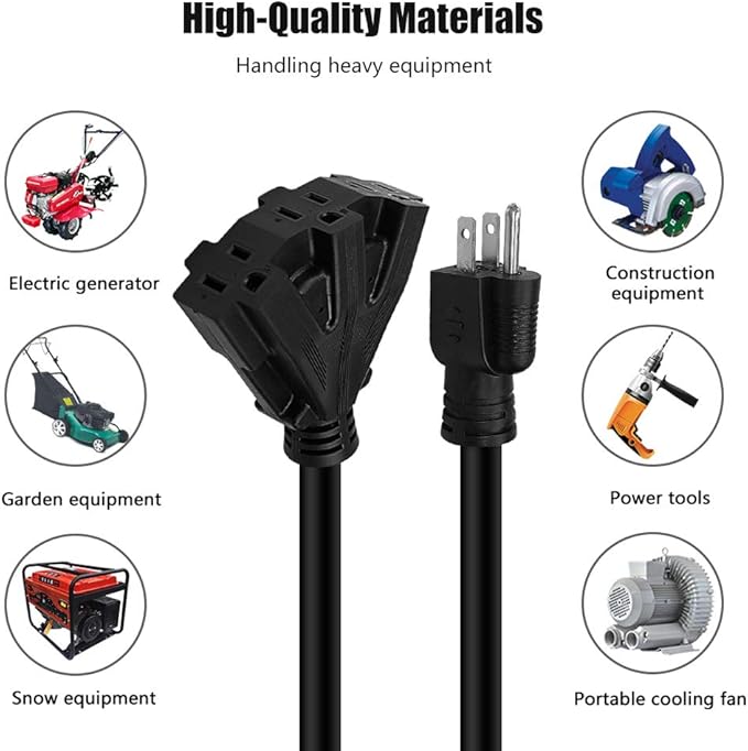 100FT 12/3 Outdoor Extension Cord, Heavy Duty 3-Outlet SJTW Indoor/Outdoor Three-Prong Power-Cord 12-Gauge Grounded 15-Amp 1875 Watts