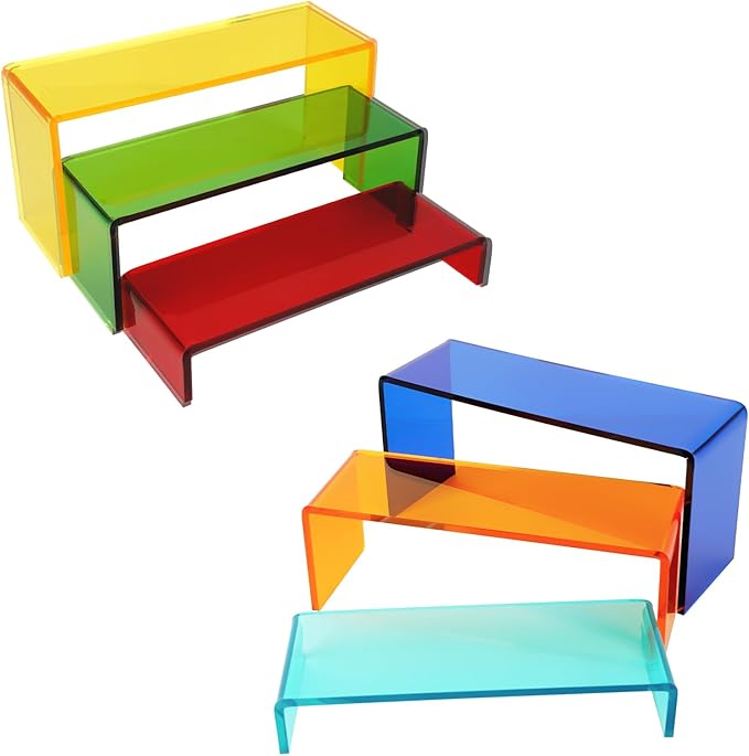 Acrylic Display Risers 2 Sets 3 Tier Cupcake Stand for Dessert Jewelry Pop Figures Shelves Retail Shoe Showcase (Mix Colors)