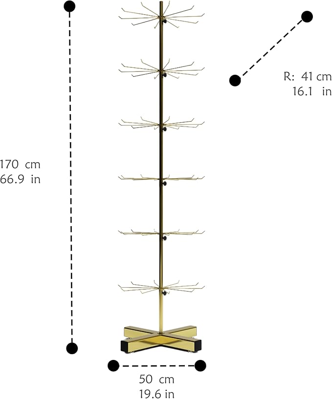 6-Tier Gold Rotating Display Stand 360° Spinning Heavy-Duty Retail Display Rack With Hooks For Jewelry, Keychains, Socks, Toys Commercial Use