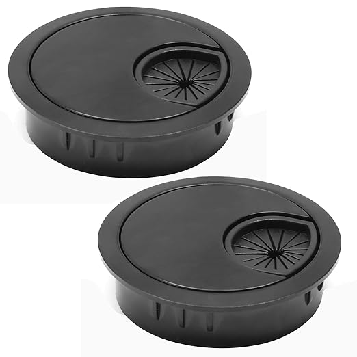 2 Pcs Desk Grommet 2-1/16" / 53 mm, Desk Cord Hole Cover, Cable Grommet Metal Zinc Alloy Materilal, Desk Hole Grommet for Home & Office Pc, Detachable Cable Cord Organizer-Flat Black