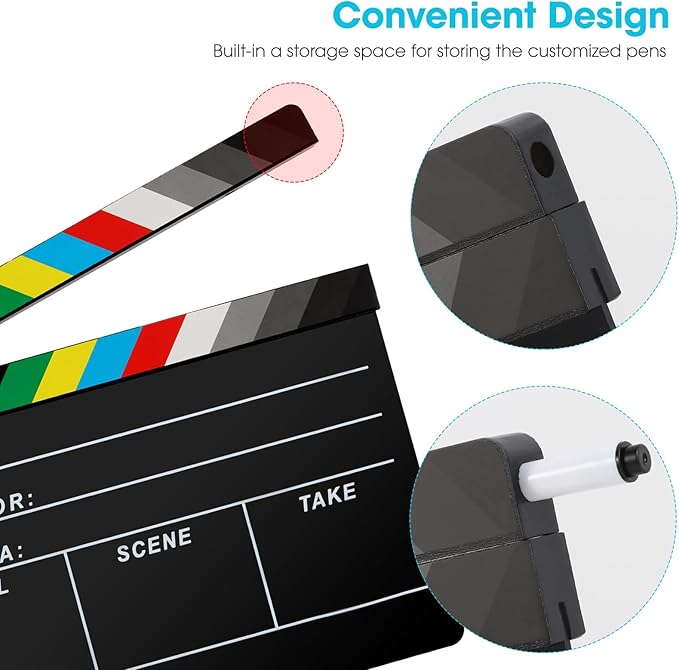 Acrylic Movie Film Directors Clapboard, Photography Video TV Cut Action Scene Slate Clapper Board Props, Black