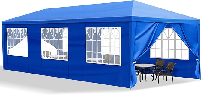 10x30 FT Party Tent, Outdoor Wedding Tents for Parties, Canopy Event Tent with 8 Removable Sidewalls, Waterproof Gazebo Shelter for Birthday Parties, Weddings, BBQs & Events (10X30FT-8Sides Blue)