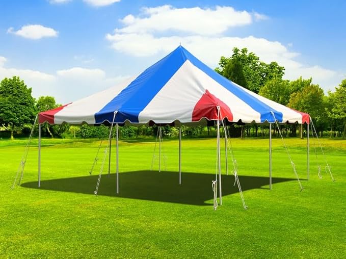 TentandTable 20' x 20' Premium Canopy Tent, Red/White/Blue, Outdoor Pole Tent, 40-80 Person Capacity for Parties, Weddings, Events, Commercial, Residential Use, Large Heavy Duty Vinyl Canopy Tents