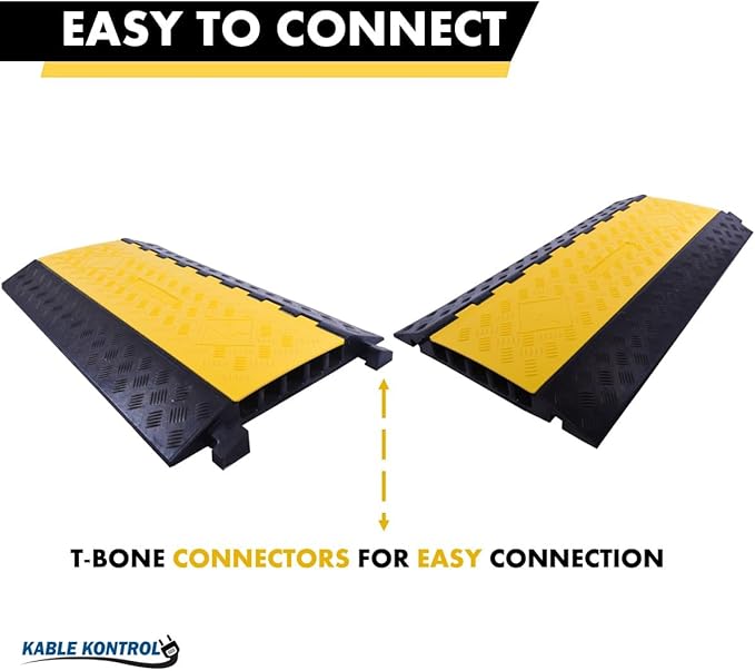 Kable Kontrol Atlas Heavy Duty Cable Protector Ramp - 5 Channel Bulk Wholesale Pallet - 30 Pcs - 36" Long Black & Yellow - 36,000 Lbs Capacity - Rubber Speed Bump Wire Protector Cord Cover - CP9988