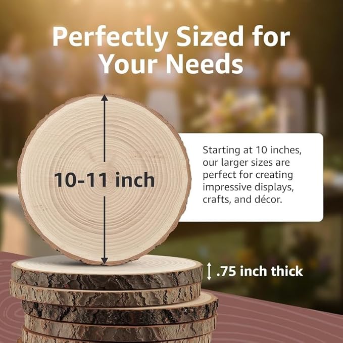 Large Wood Slices for Centerpieces – Wood Centerpieces for Tables, Rustic Wedding Centerpiece, Natural Wood Slabs, Thin Slices 10-11 inches (10 Pack)