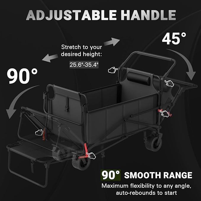 LEVELEVE Heavy Duty Folding Wagon - 2-in-1 Collapsible Cart, 650lb Capacity, All-Terrain Wheels w/Brakes & Side Pockets (Dark Gray)