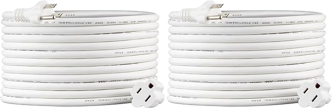 Amazon Basics Extension Cord, 13 Amps, 125V, 20 Foot, White - Pack of 2