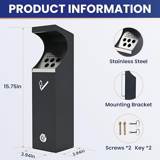 Commercial Outdoor Trash Can, Wall Mounted Receptacle Trash Bin with Lock Steel Hanging Garbage Can Container for Patio Hotels Restaurants Bars Home Office Park Street and Public Areas