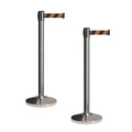 Crowd Control Warehouse CCW Set of 2 Retractable Belt Barriers Stanchion, Polished Stainless Steel Post, RBB-100 (7.5 Foot Belt, Black and Orange Diagonal Belt)