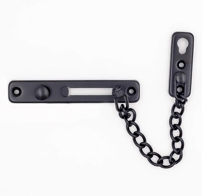 6 Pack Door Chain Lock, KINJOEK Stainless Steel Security Chain Guard with Spring Anti Theft Press Lock, Heavy Duty Polished Door Latch with Screws, Black