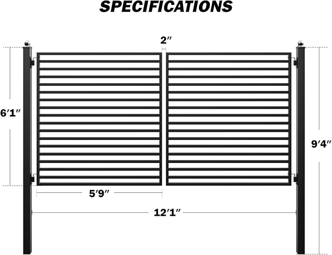 ZUMI Dual Swing Driveway Gate, 12x6 ft. Outdoor Steel Fence for Home Security, Heavy-Duty Weatherproof Iron Kit, Brooklyn Style