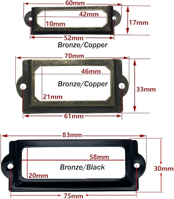 40-Pack Office Library File Drawer Cabinet Card Tag Label Holder Metal Frame (Antique Bronze)