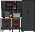 Garage Cabinets Storage System，12PCS Workshop Set with Steel Cabinet Drawers, Rolling Chest, Workbench, Pegboard for Tool Organization