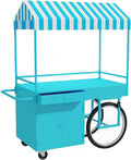 Food Cart for Business with Striped Canopy, Mobile Display Stand with Storage Drawers, for Street Food, Farmers Markets, Outdoor Events (Blue, 47.24 * 27.56 * 78.74in)