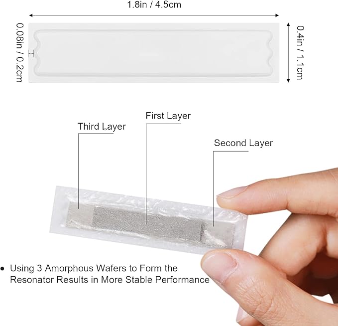 108 Pieces of 58 kHz Acousto-Magnetic (AM) Security Tag Labels, Compatible with 58 kHz EAS Systems. Features Simulated Barcodes