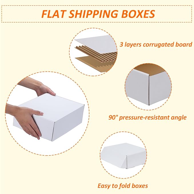 HORLIMER 12x9x4 inches Shipping Boxes Set of 50, White Medium Corrugated Cardboard Box Literature Mailer