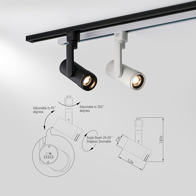 mirrea 5-Color Zoomable LED Track Lighting Heads H-Type Dimmable, 13.5W White Ceiling Fixtures for Kitchen, Modern Accent Light, 2700-5000K Adjustable, Beam Angle 24°-60°, CRI90+, Pack of 12