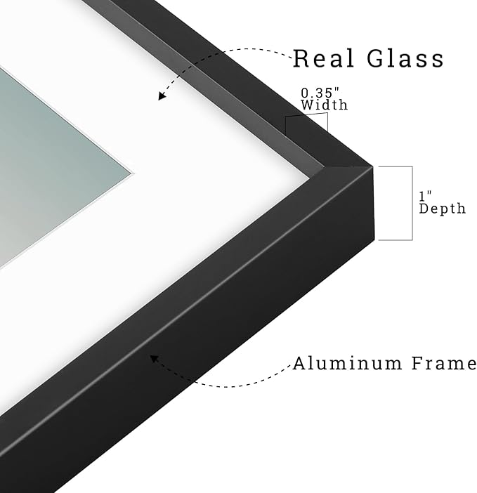 Frametory, 8x10 Metal Picture Frame with Mat for 5x7 Picture & Real Glass, Aluminum Photo Frame Collection (Black, 1 Pack)