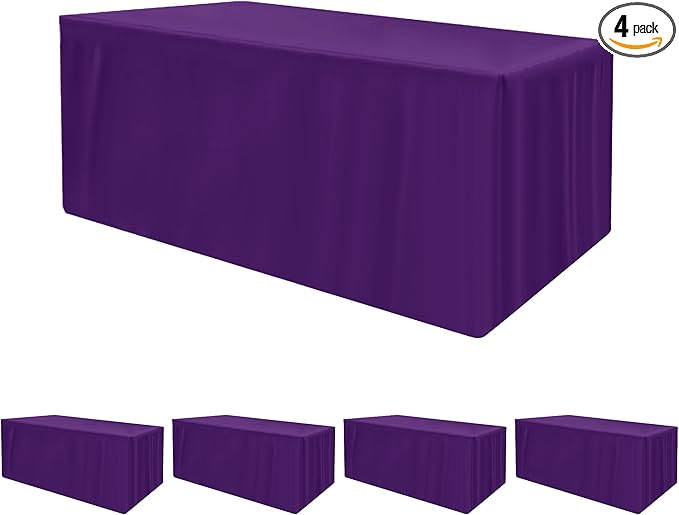 HolidayIdeas Fitted Tablecloths for 4 Foot Rectangle Table, Wrinkle Resistant Washable Table Cover 24x48 Inch for Vendor Booth Display, Banquet, Trade Show, Purple, 4 Pcs