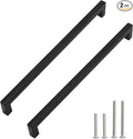 Matte Black Square Drawer Pulls, 2 Pack 12-3/5 Inch Stainless Steel Kitchen Cupboard Handles, 320mm Hole Centers