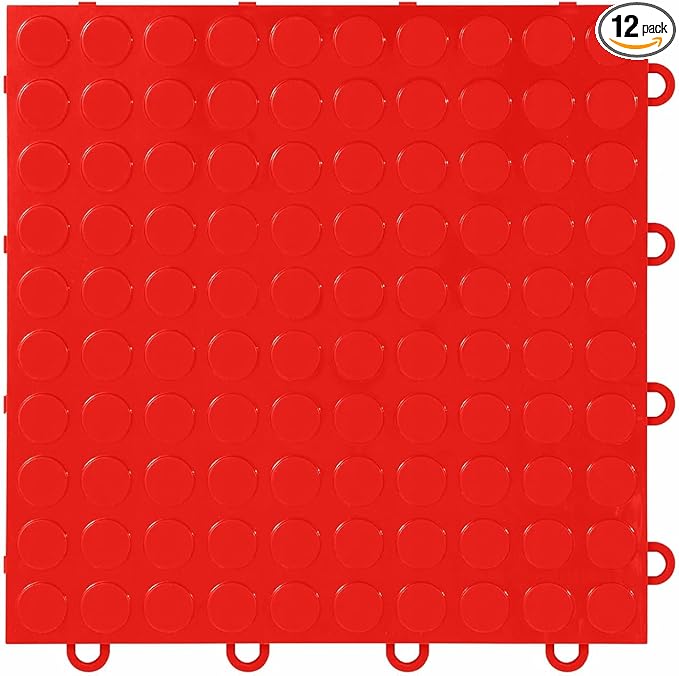 FlooringInc's Nitro 12"x12" Snap-Together Garage Flooring Tiles, Non-Slip Interlocking Plastic Floor Mat, Garage Organization & Storage, Coin Pattern, Victory Red, 12 Tiles, 12 Sq/Ft