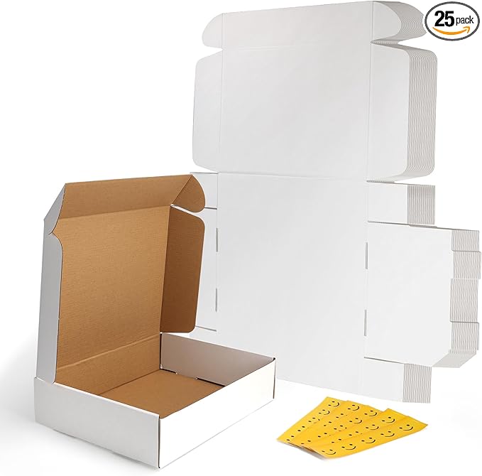 RLAVBL 13x10x3 Shipping Boxes Set of 25, White Corrugated Cardboard Box for Packing, Mailing, Business