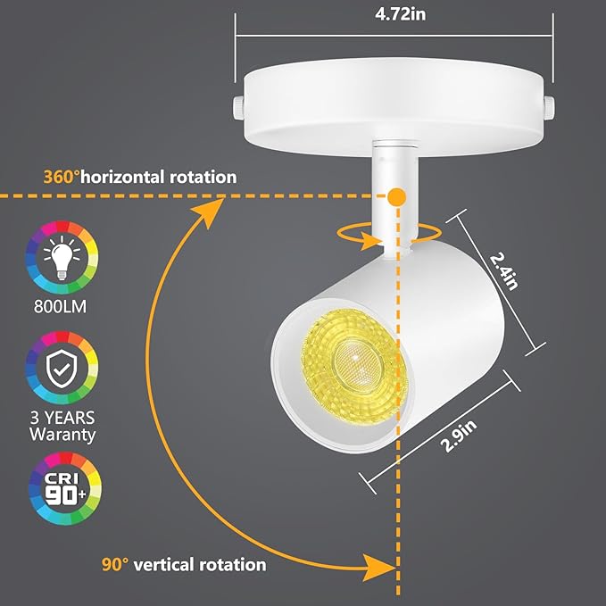 VANoopee 5-Color Dimmable Ceiling Spotlight Flush Mount Adjustable Directional LED Spot Lights Indoor Bright Accent Fixture for Art Picture Living Room - CRI90 24° Flicker Free 10W 800lm White 2 Pack