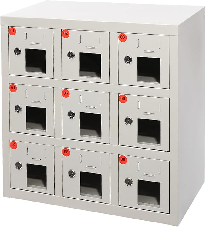 9 Slots Cell Mobile Phone Steel Locker with Lock, Cell Phone Locker with Charging Station, Cellphone Locker for Schools, Conference Rooms, and Offices