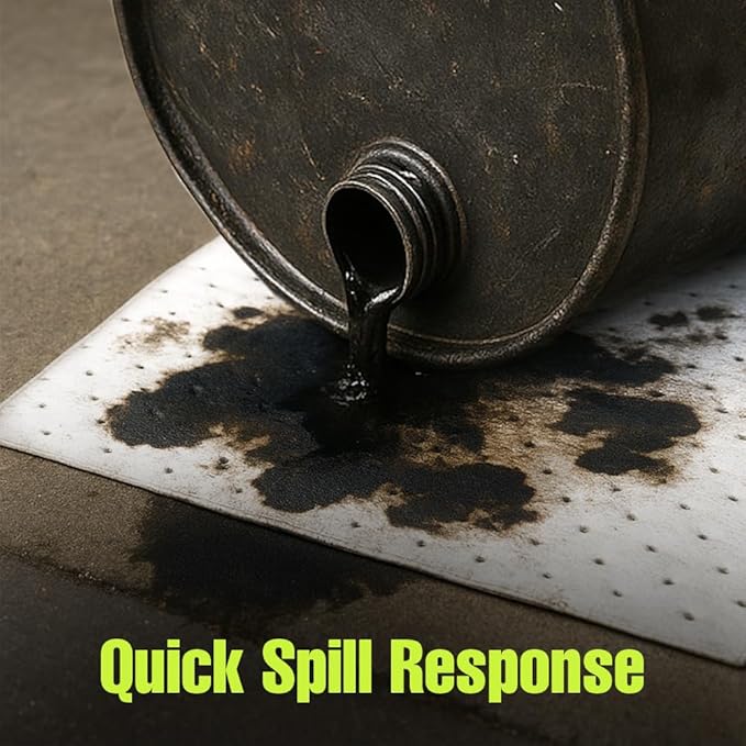 FLASHDRY Heavy Duty Oil Absorbent Roll - 300GSM/4mm (15" x 144 ft) - Oil-Only Spill Pads for Garage, Marine, Automotive & Industrial Use - Fast Absorbing, Unsinkable Oil Spill Pads, Cut to Size