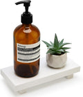 White Bathroom Counter Tray Organizer Small Wooden Risers Pedestal Stand Kitchen Soap Dish Dispenser Holder for Bathroom Counter Decor Farmhouse Wood Bathroom Sink Accessories Modern Vanity Tray