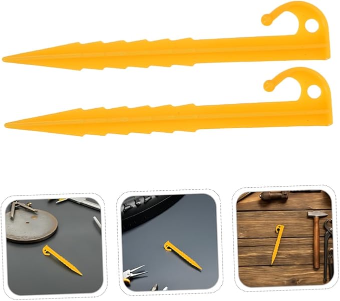 Kisangel 20Pcs Bright Yellow Plastic Tent Pegs Lightweight Ground Anchors with Threaded Design for Superior Grip and Windproof Stability for Camping Beach and Outdoor Activities