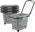 4-Pack Large Wheeled Shopping Basket with Carry Handle, 50 L Plastic Grocery Shopping Basket Gray
