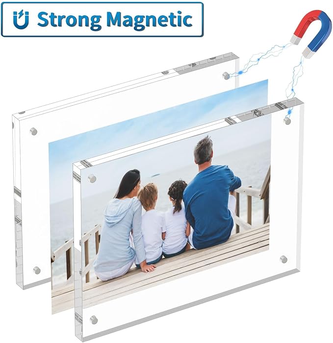 AITEE 5x5 Acrylic Picture Frames 3 Pack, 20% Thicker Block, Clear Picture Frames Freestanding Double Sided Magnetic Acrylic Lucite Frameless Transparent Square Frame Gift for Desktop Display
