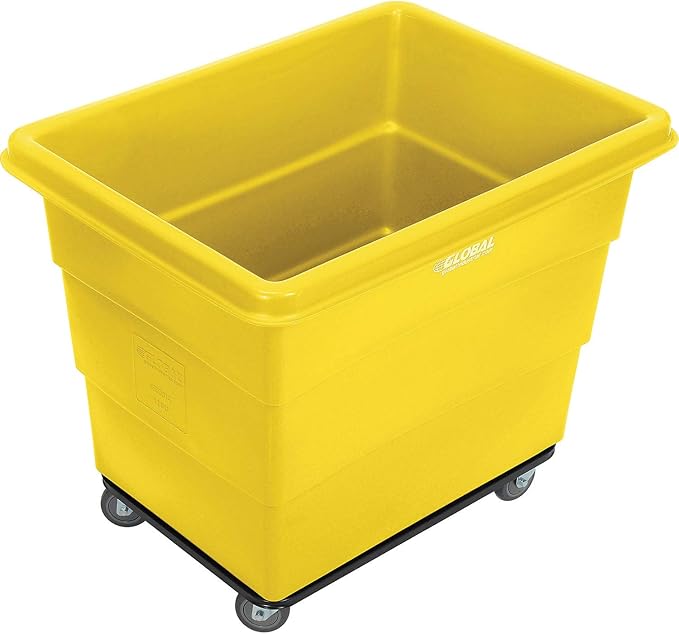 Global Industrial 12 Bushel Plastic Bulk Box Truck, Steel Chassis Base, 1000 lbs. Capacity, 4" Non-Maring Rubber Casters, Yellow, 38-2/5"L x 28-9/10"W x 33" H