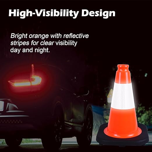 4 Pack 12 Inch Orange PVC Traffic Cones Black Base Stable Durable, Sport Training Soccer Practice Kids Safety Markers Indoor Outdoor Use (4, Orange, 12 Inch)
