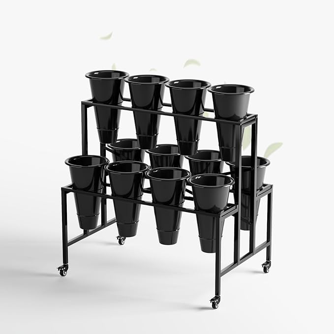 Zhongma Flower Bar Stand Display shelf with Black Buckets for Fresh and Diy flowers Bouquet Rack Organizer Heavy Duty Flower Bucket Stand with Wheels