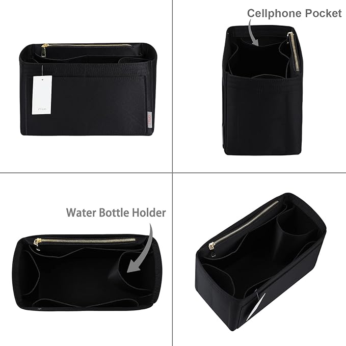 ZTUJO Purse Organizer Insert For Handbags, Silky Touching Bag Organizer Insert With Bottle Holder, Perfect for Speedy, Neverfull, Tote,ONTHEGO,Artsy,Handbag and More (Mini, Silky Black)