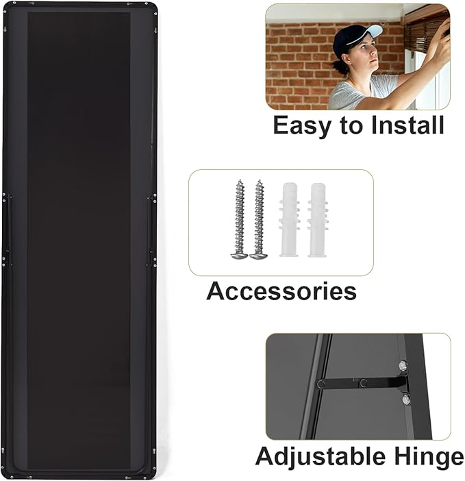 HARRITPURE 56"x21" Full Length Mirror, Black Rounded Corner Aluminum Frame Floor Standing Mirror Hanging/Leaning Wall for Living Room Bedroom Cloakroom