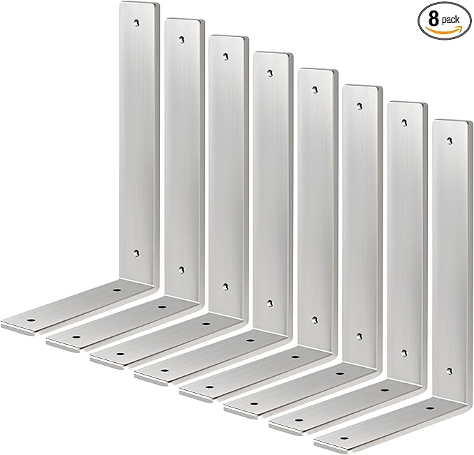 Floating Shelf Bracket Stainless Steel 10 Inch, 8 Pack Heavy Duty Shelf Brackets, Wall Shelf Bracket for DIY Decorative with Mounting Hardware