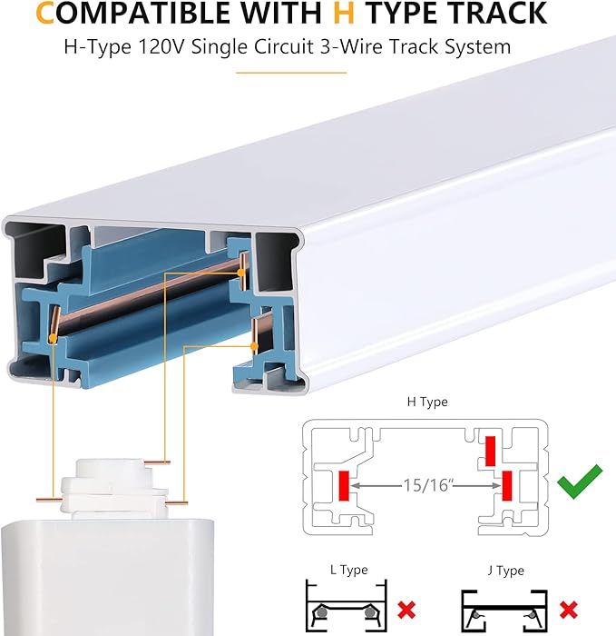 VANoopee 3-Color in 1 20W H Track Lighting Heads Dimmable Flicker Free Bright LED Track Lighting Fixtures for Accent Retail Kitchen Artwork, Linear Track Light H Type - CRI90+ 36° White - 3 Pack