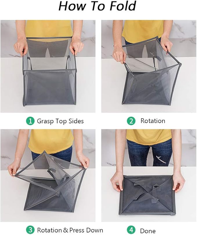 HONOMA Laundry Bags Hamper Bag with Handles,Portable & Collapsible Dirty Clothes Mesh Basket Foldable for Washing Storage, Kids Room,Dorm or Travel (Black,Double-Layer)